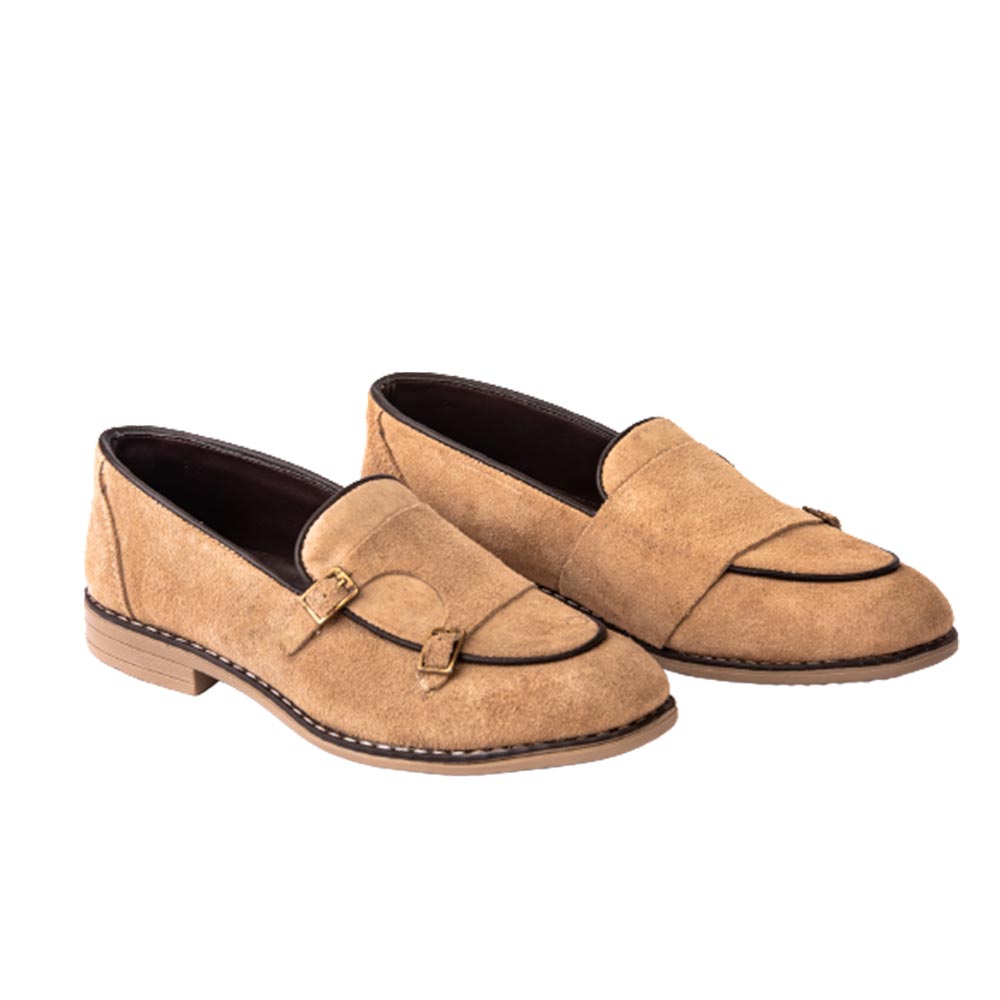 Men's double buckle monk shoes - Beige-4