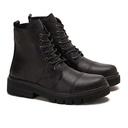 Genuine leather men hi top boots - Black