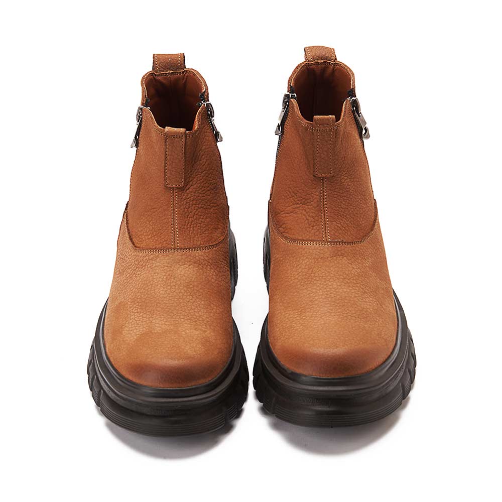 Men casual chelsea boots with side zippers - Havana