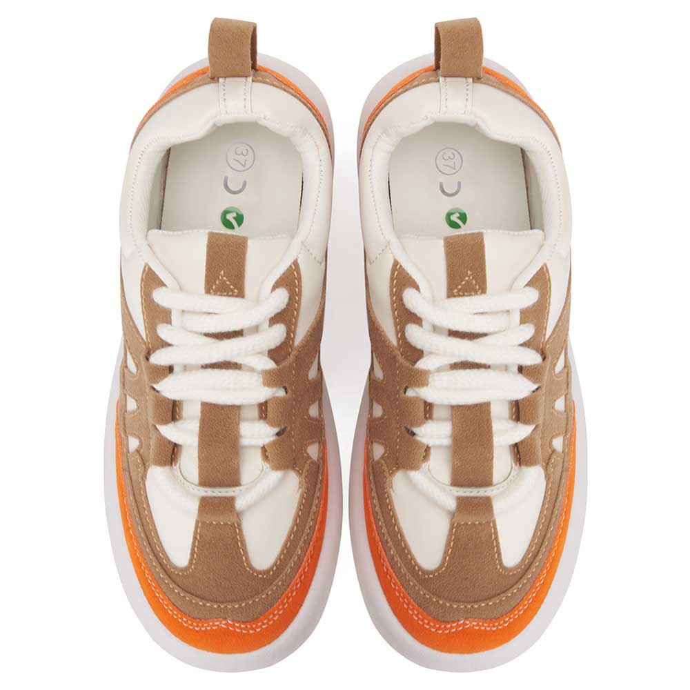 Fashion women sneakers with orange details - White