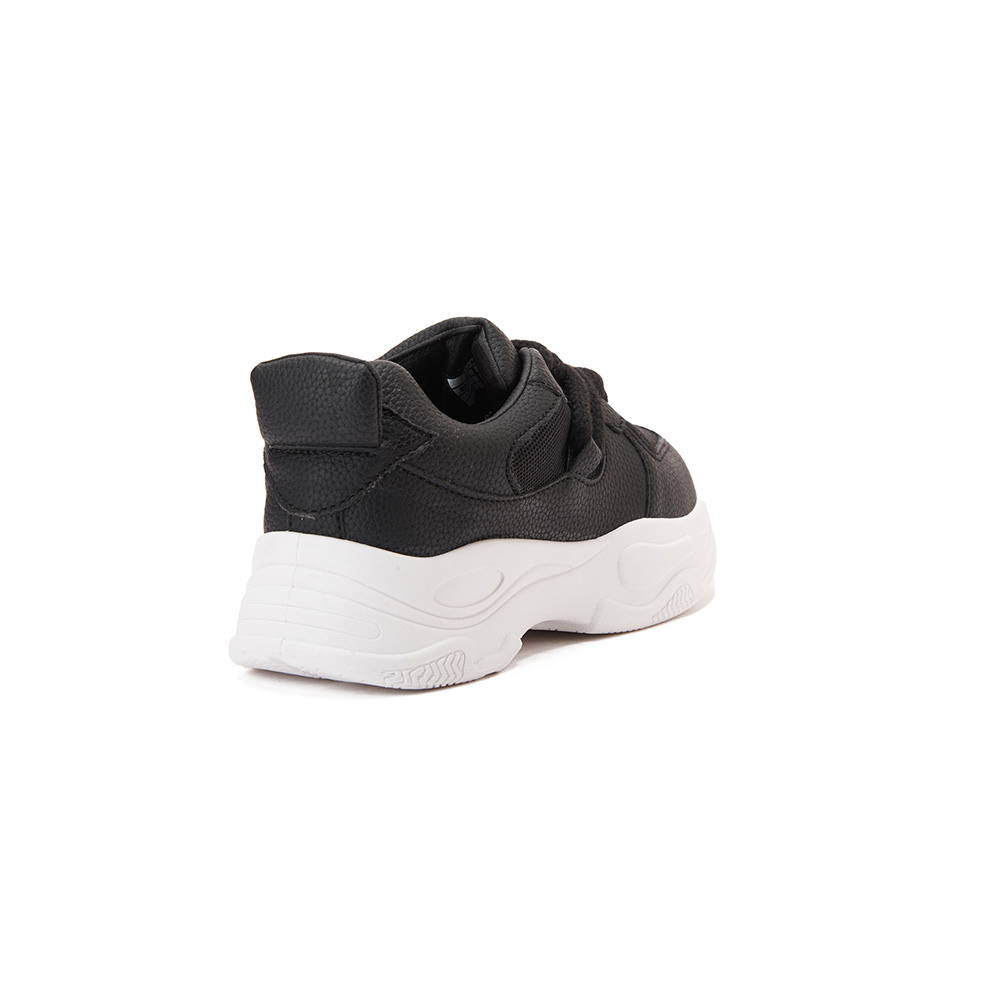 Leather fashion women sneakers - Black