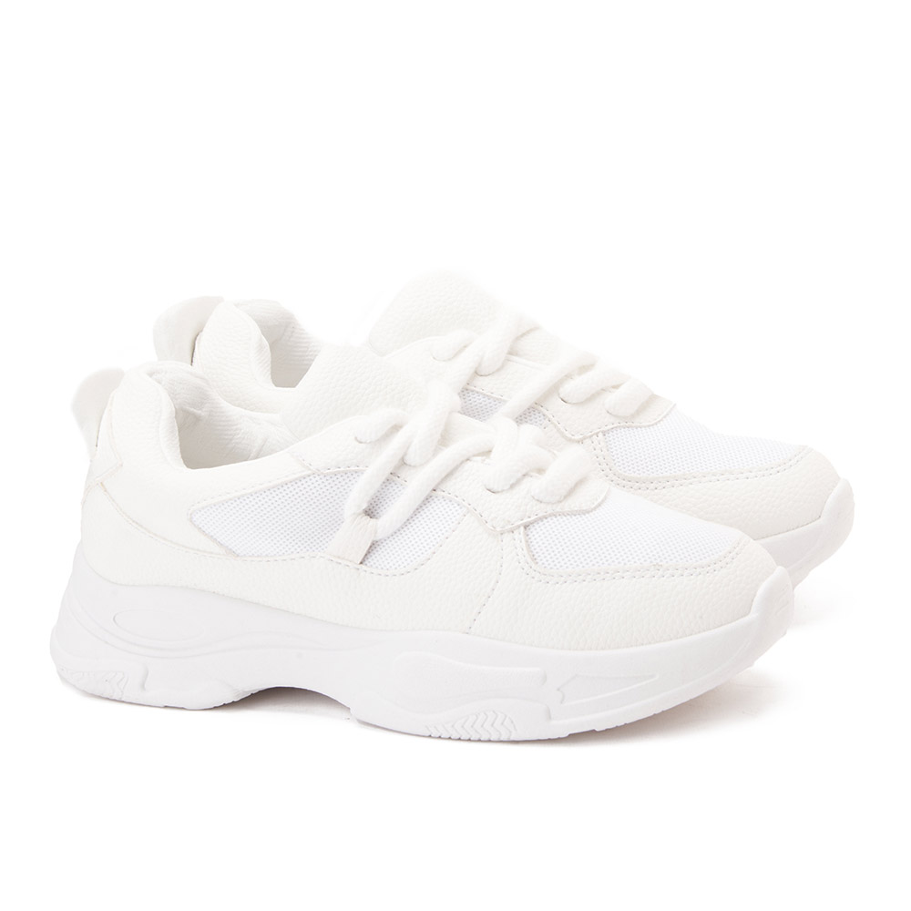 Leather fashion women sneakers - White