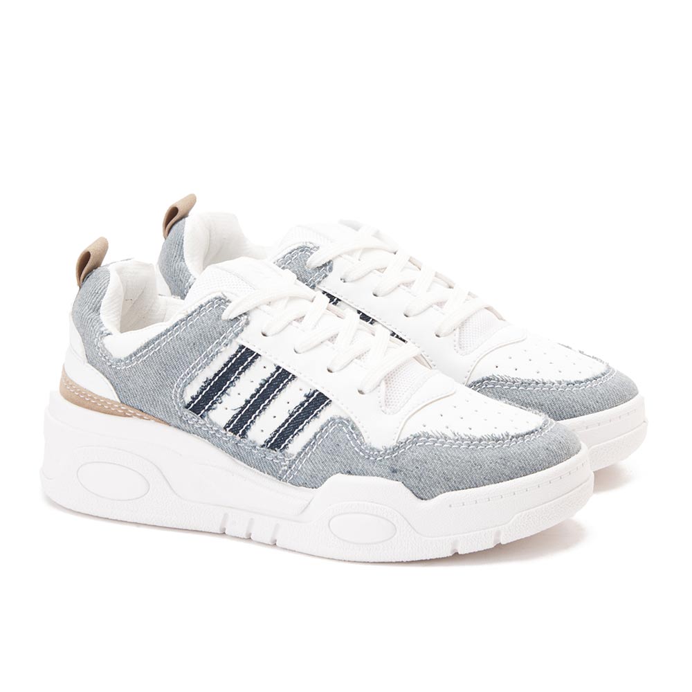 Fashion women sneakers with blue details - White