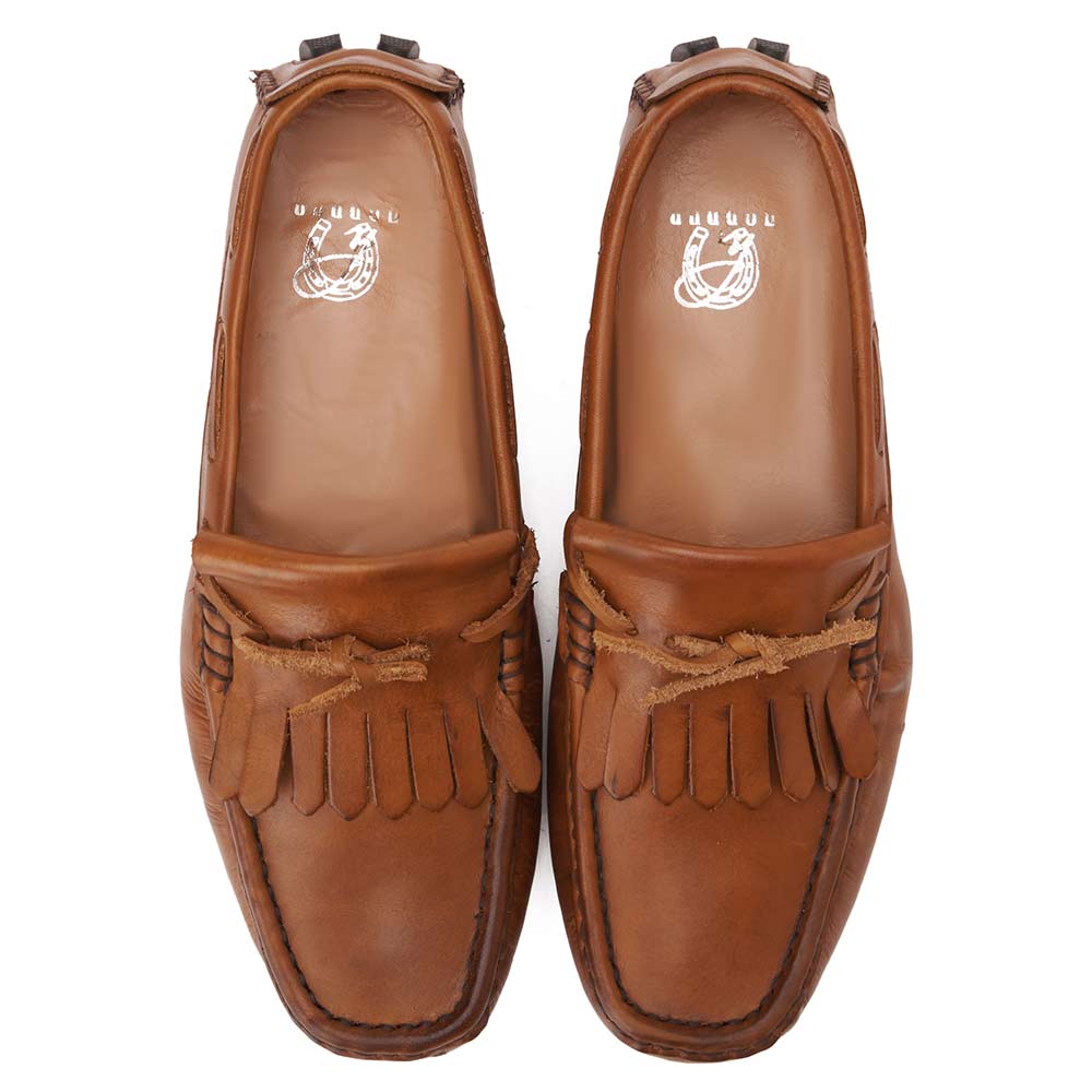 Men fringe leather moccasin - Havana