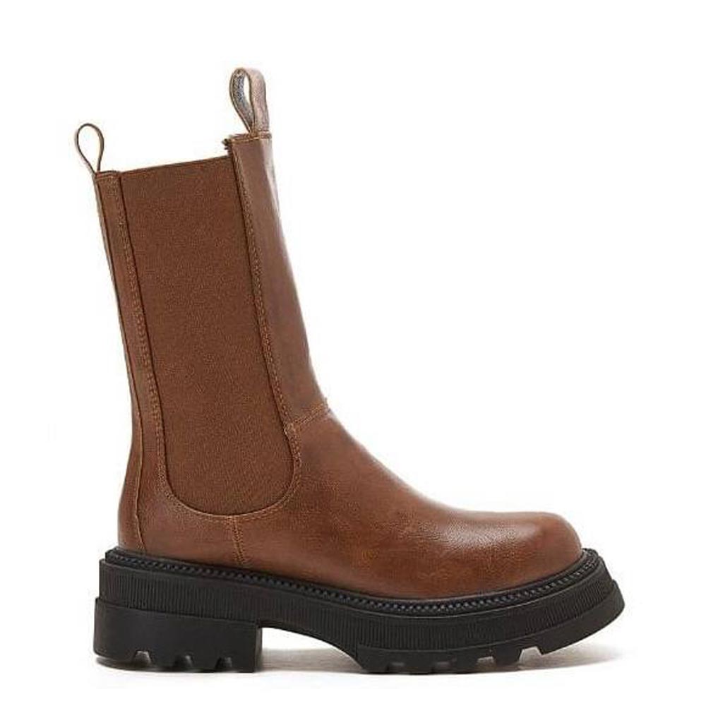 Women high-neck leather boot - Brown