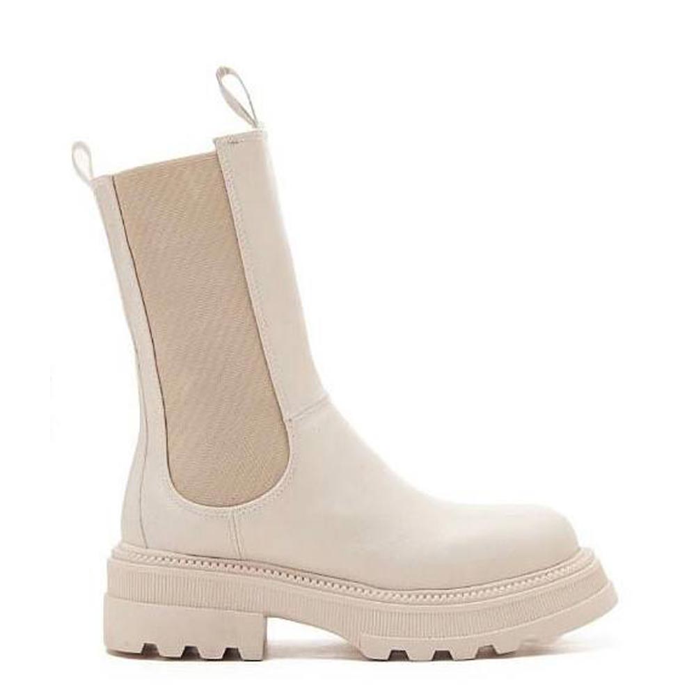 Women high-neck leather boot - White