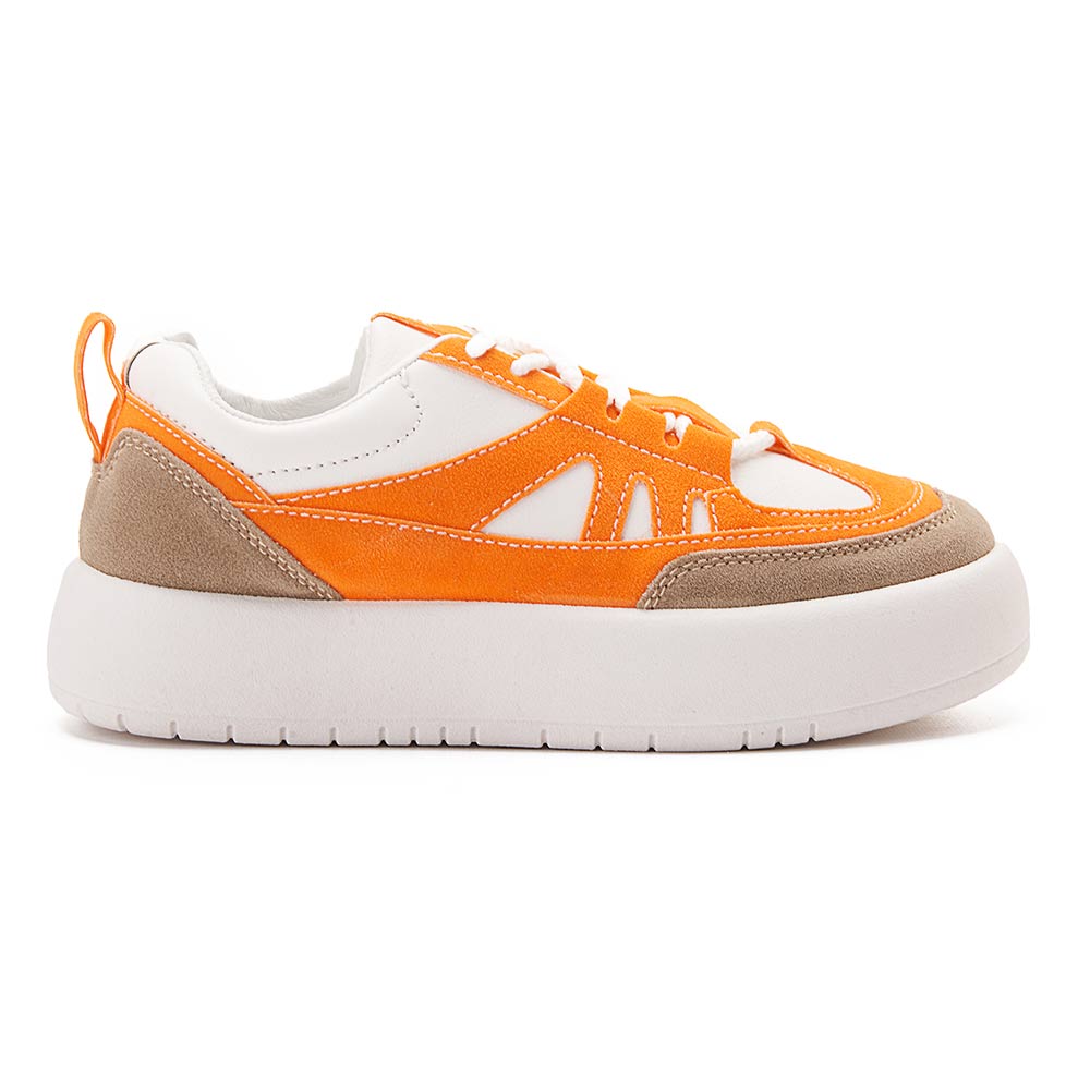 Trendy women sneakers with orange details - White