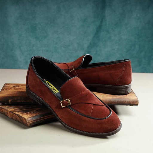 Men's single buckle monk shoes - Maroon