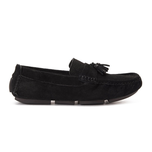 Men leather moccasin with tassels - Black