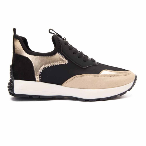 Fashion women sneakers with beige details - Black