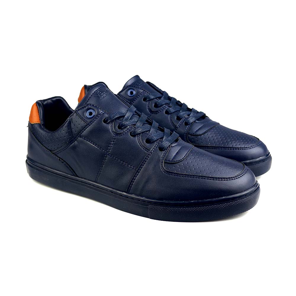Fashion sneakers with havana heel - Navy-4