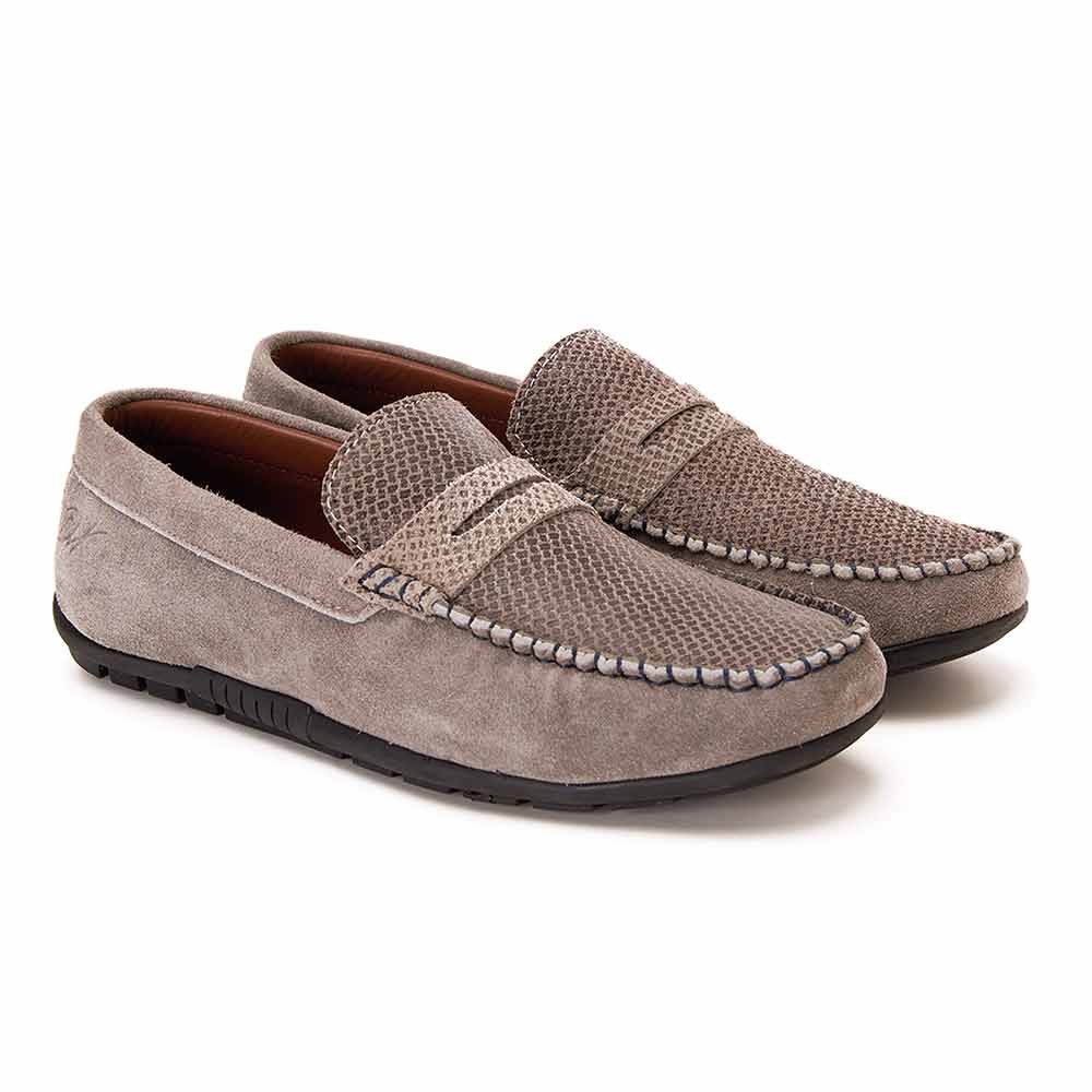 Printed leather moccasins - Grey