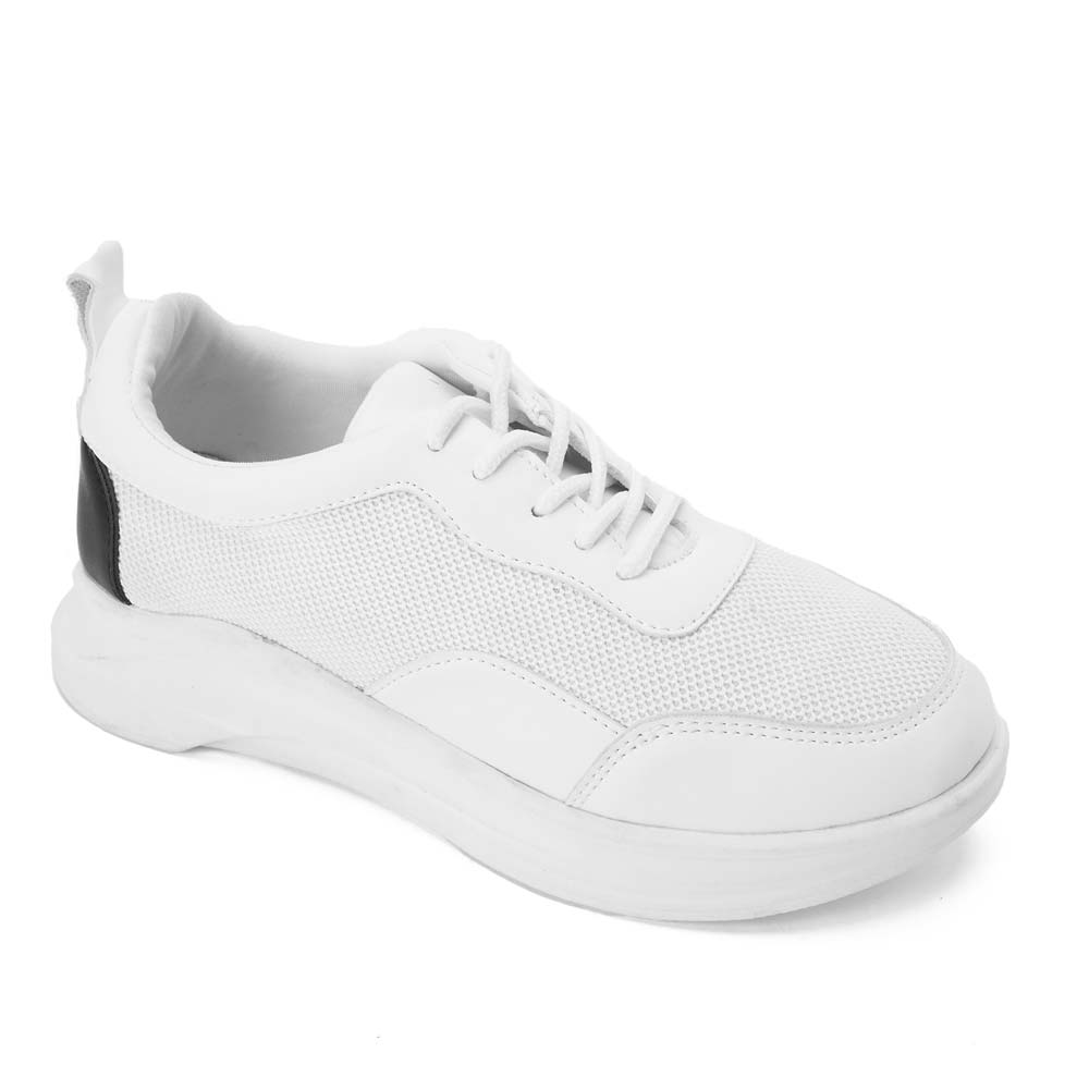 Women fabric sneakers with black heel - White