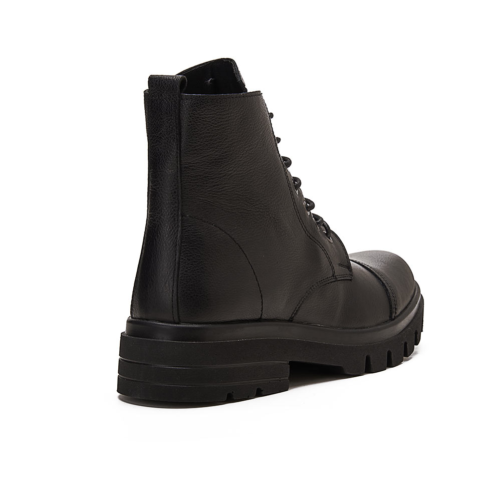 Genuine leather men hi top boots - Black