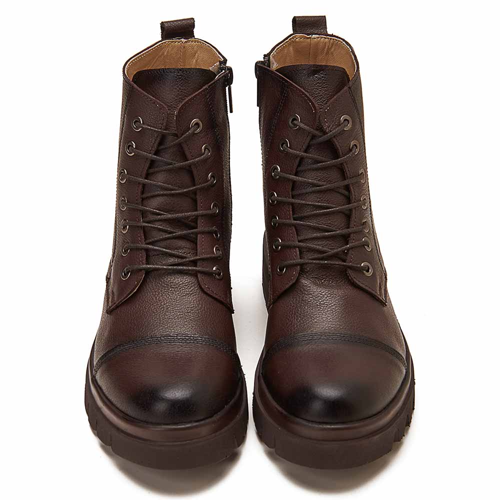 Genuine leather men hi top boots - Brown