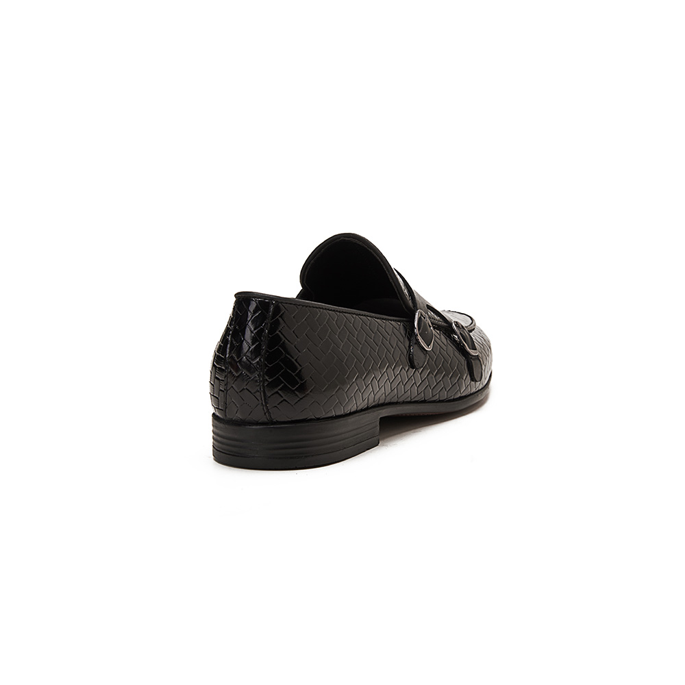 Men leather double monk strap shoes - Black