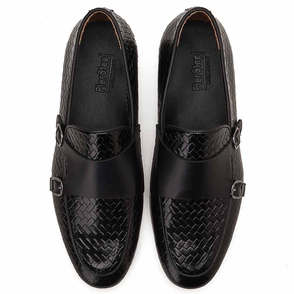Men leather double monk strap shoes - Black