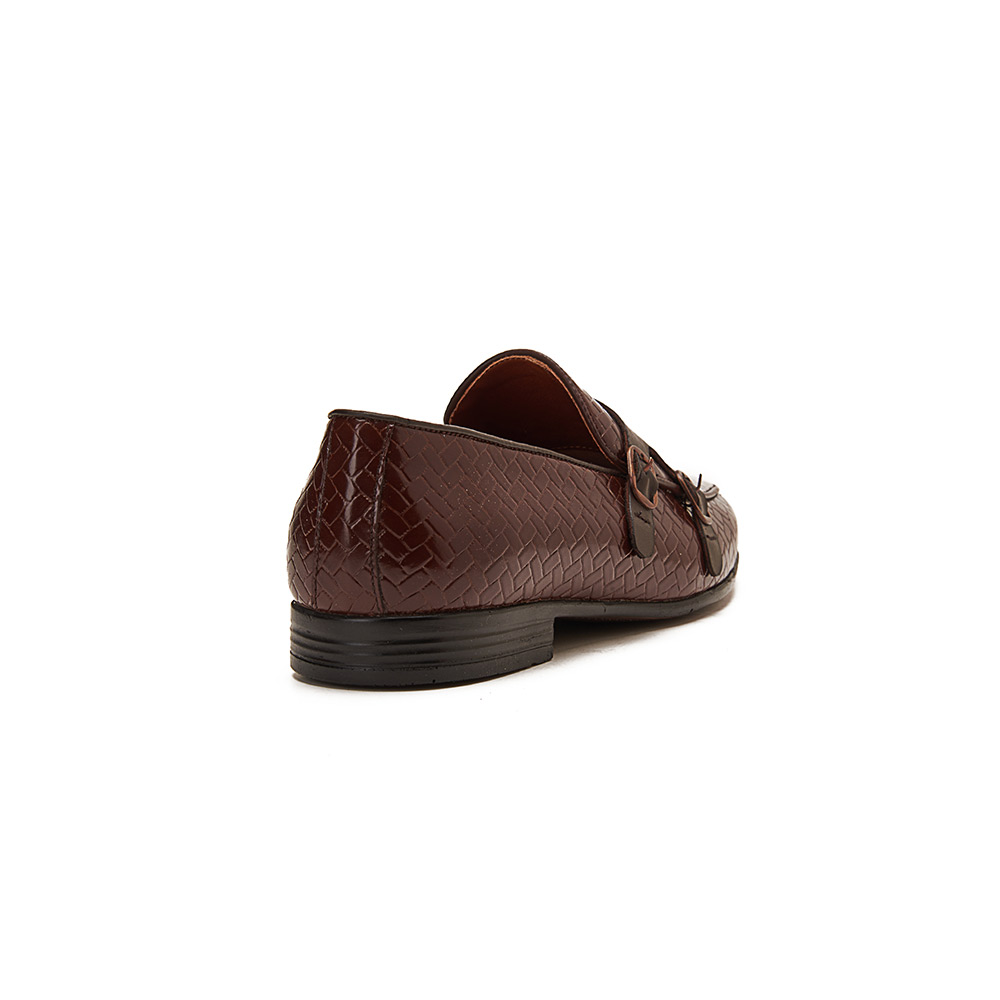 Men leather double monk strap shoes - Brown