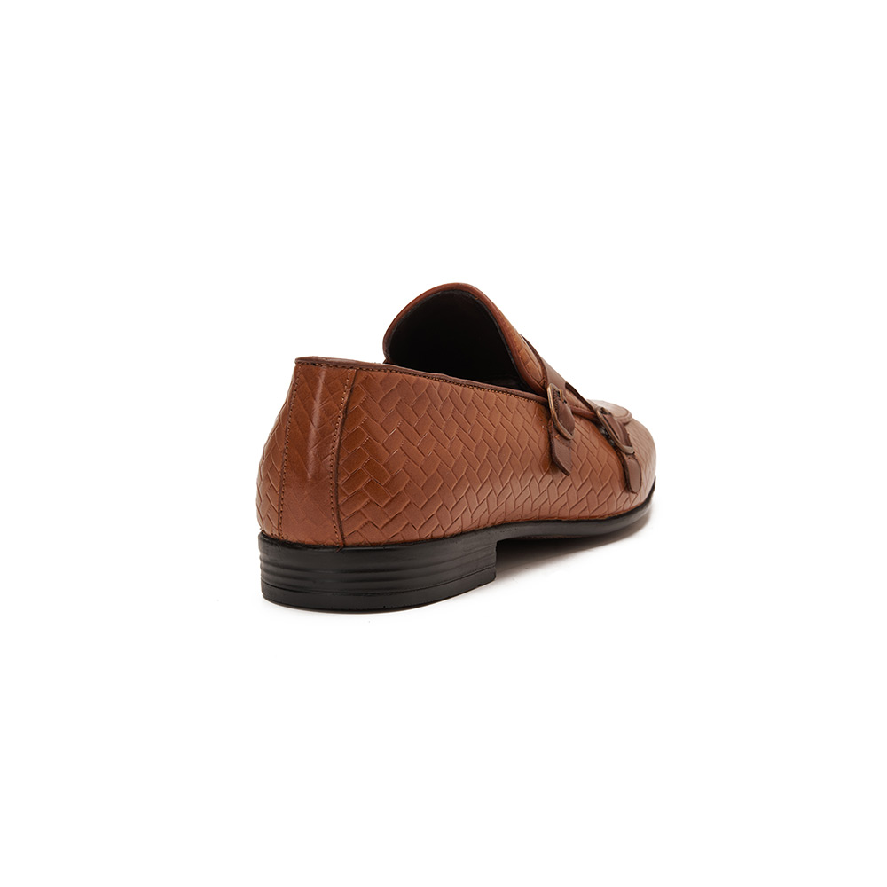 Men leather double monk strap shoes - Havana