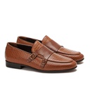 Men leather double monk strap shoes - Havana