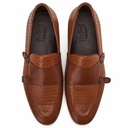 Men leather double monk strap shoes - Havana