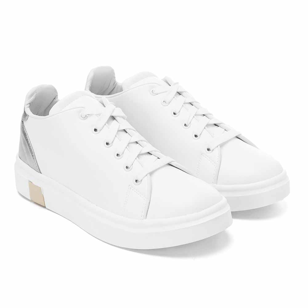 Women stylish sneakers with silver heel - White4