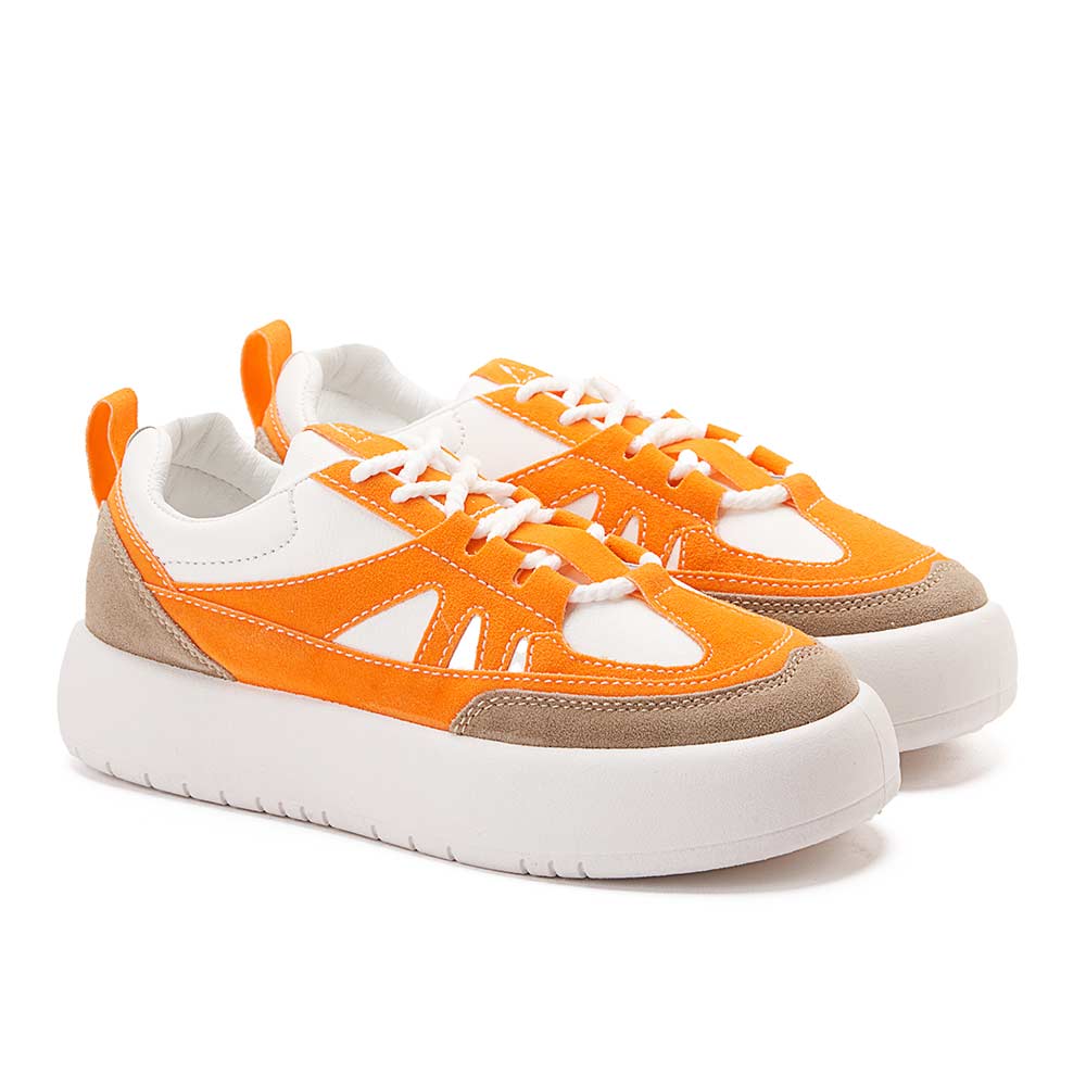 Trendy women sneakers with orange details - White