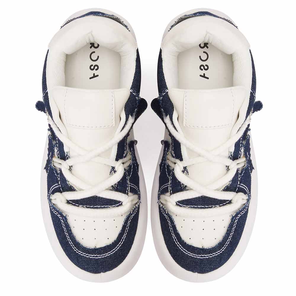 Fashion women sneakers with navy jeans details - White