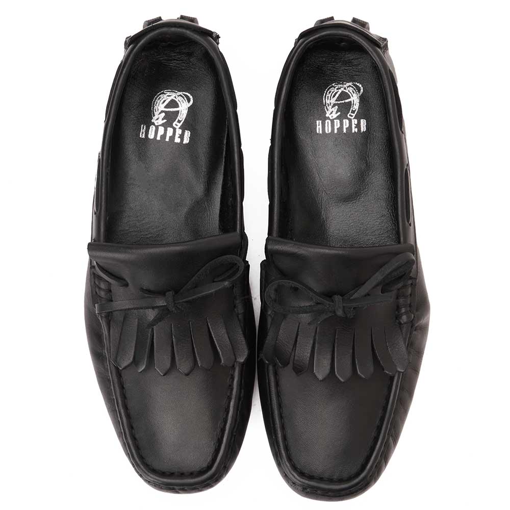 Men fringe leather moccasin - Black