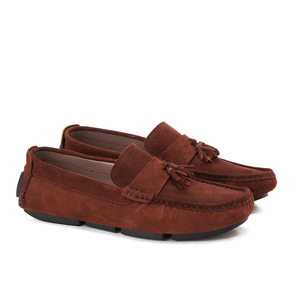 Men leather moccasin with tassels - Havana