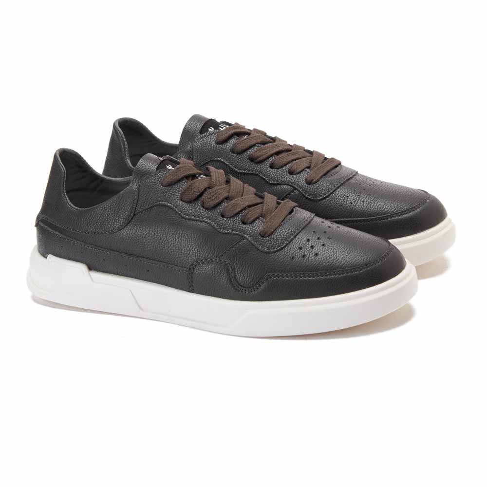 Men microfiber leather lace up sneakers - Dark Grey