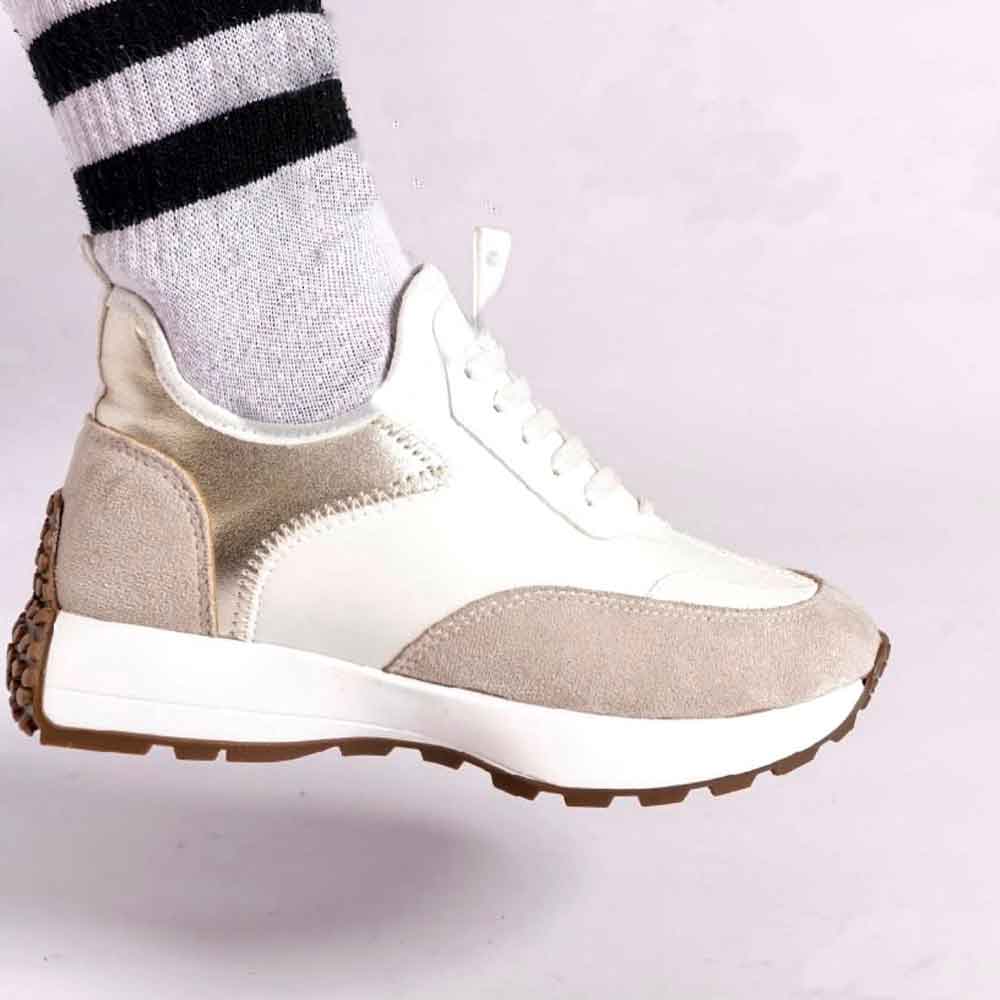 Fashion women sneakers with gold heel - White6