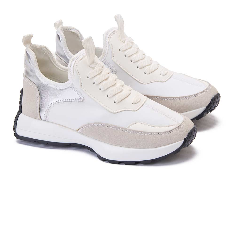 Fashion women sneakers with silver heel - White1