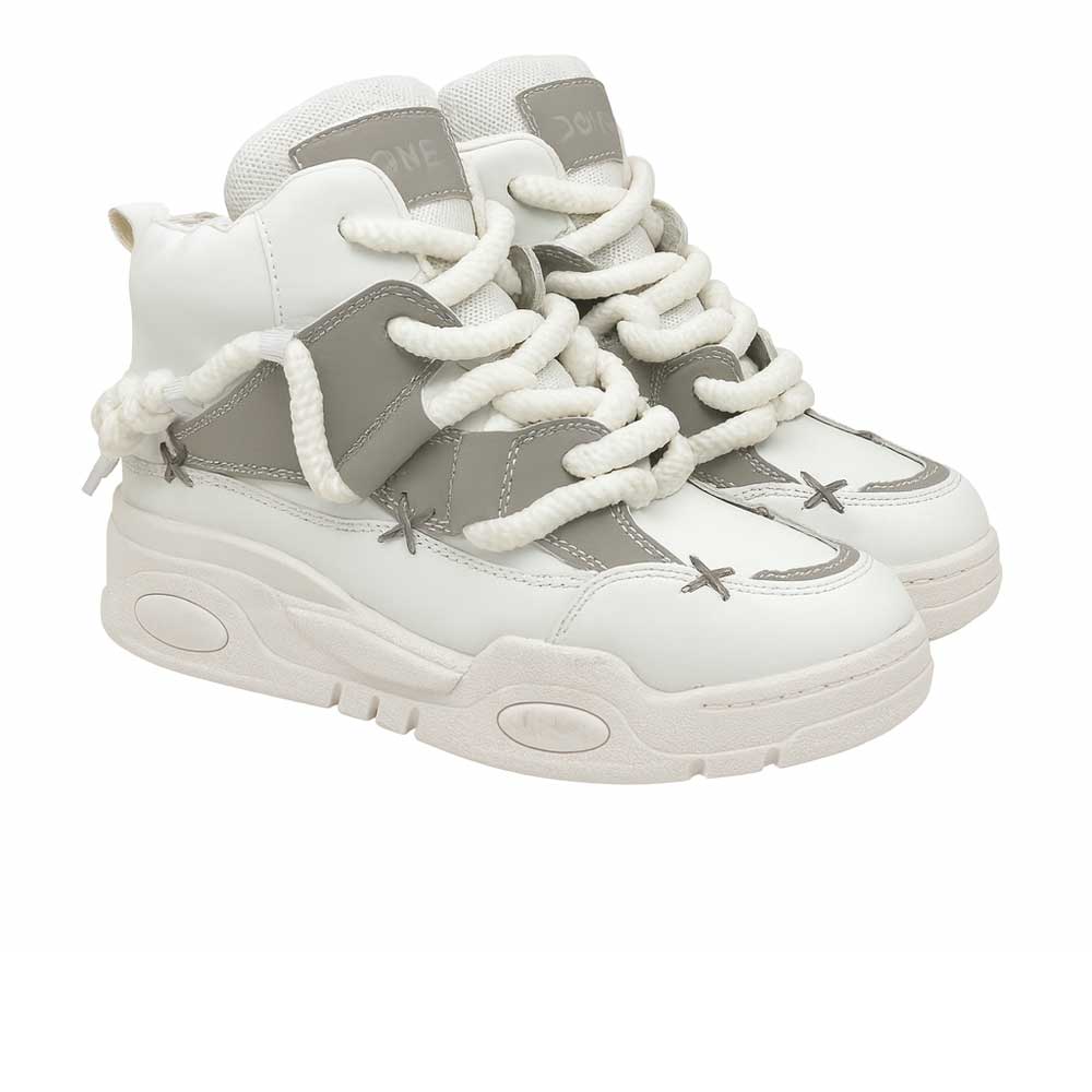 Trendy women sneakers with grey details - White