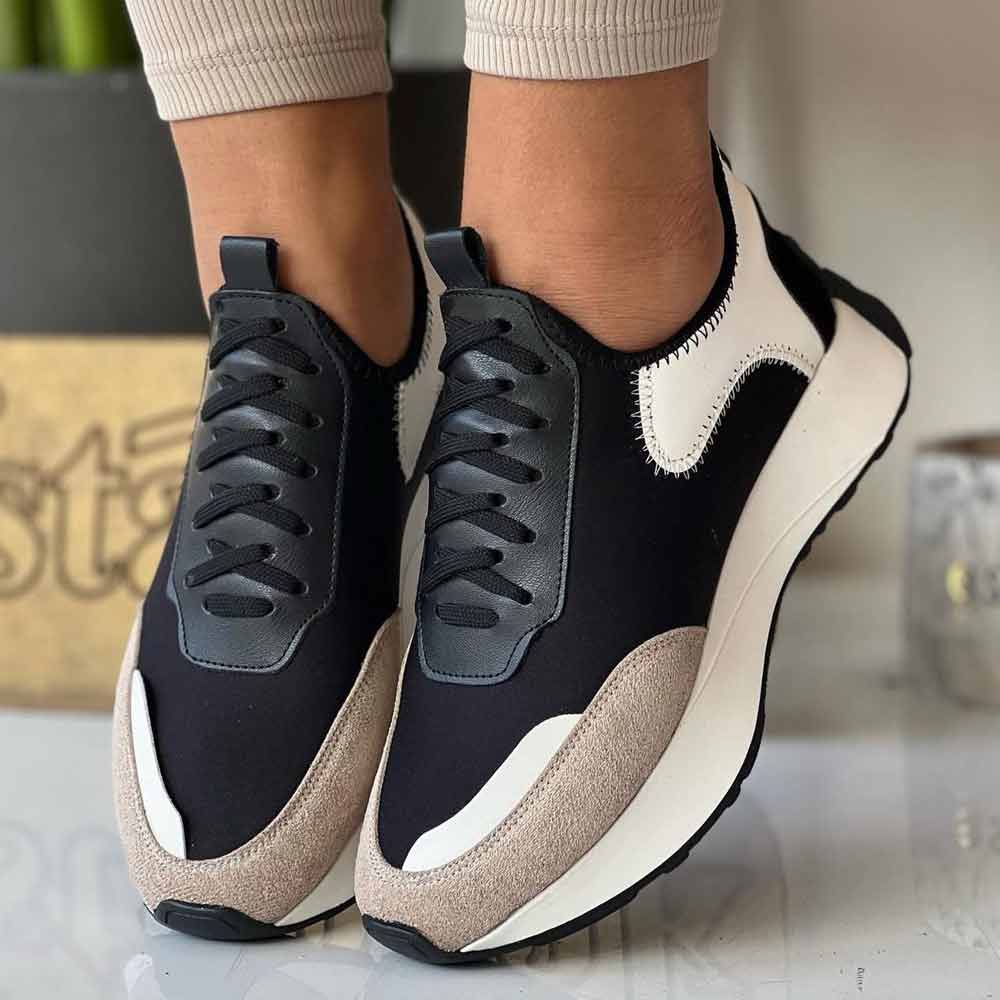 Fashion women sneakers with beige details - Black