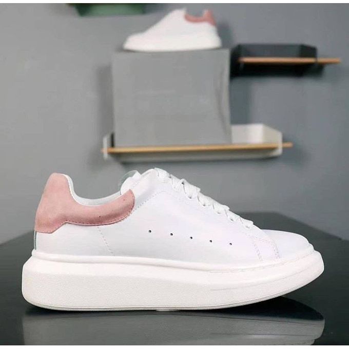 Women sneakers with pink heel - White