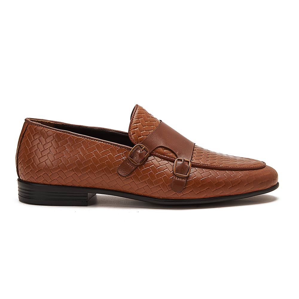 Men leather double monk strap shoes - Havana