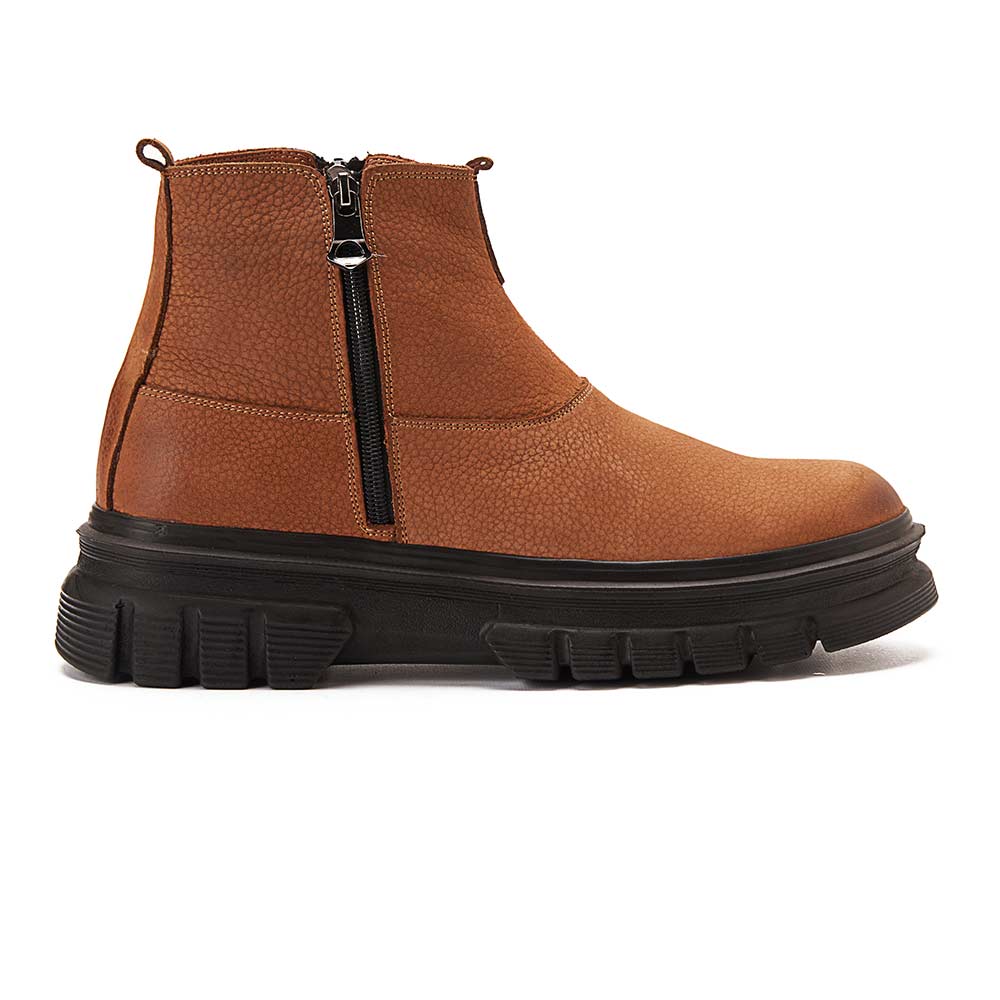 Men casual chelsea boots with side zippers - Havana