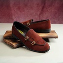 Men's double buckle monk shoes - Maroon