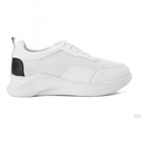 Women fabric sneakers with black heel - White