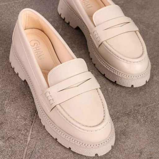 Women fashion leather moccasins - Beige