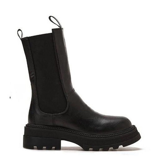 Women high-neck leather boot - Black