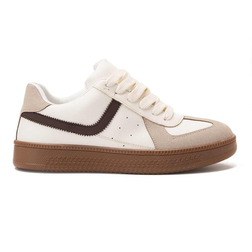 Women's fashion sneakers with brown details - Beige