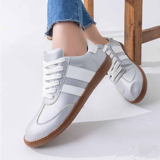 Women trendy leather sneaker - Silver