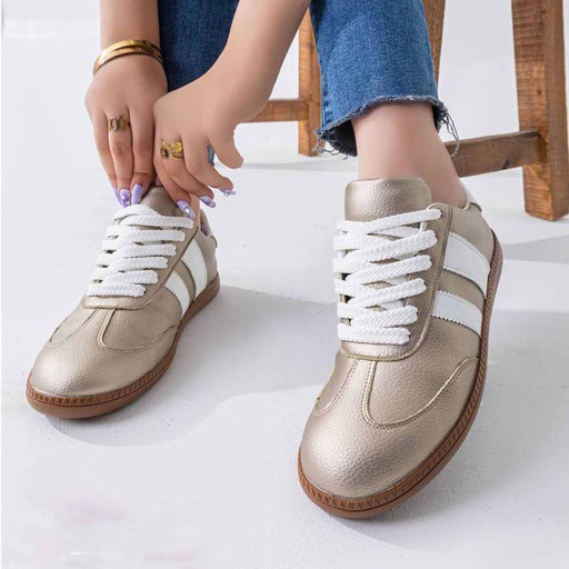 Women trendy leather sneaker - Gold